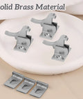 Brass Elbow Cabinet Door Window Latch Set 8 Pack With 24 Mounting Screws on display showing solid brass material.