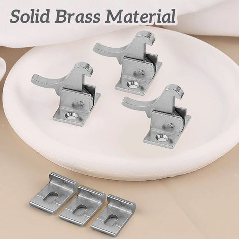 Brass Elbow Cabinet Door Window Latch Set 8 Pack With 24 Mounting Screws on display showing solid brass material.