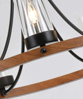 Detail of the Five Light Wagon Wheel Farmhouse Chandelier Pendant Ceiling Light With Round Wood Finish, E12 Base, Clear Glass