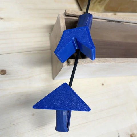 Corner Clamp Adapter For Quick Clamp 90 Degree Woodworking Tool Set attached to wooden frame corner