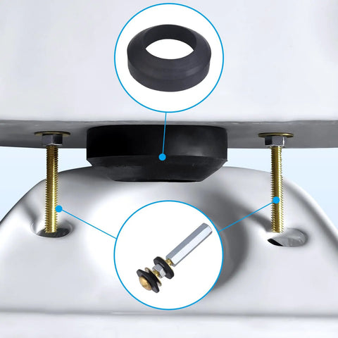 Heavy Duty Toilet Tank To Bowl Gasket Kit With Three Sets Of Stainless Steel Bolts Universal Fit For Two Piece Toilets Easy Install view of gasket and bolts