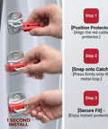 Dead Quiet Car Door Latch Covers 4 Pack demonstrating installation steps with red TPR cushion on car latch.