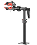 Bike Repair Stand Bench Mount For Home And Shop Maintenance E Bike Workstand with adjustable height and clamp, black and red design