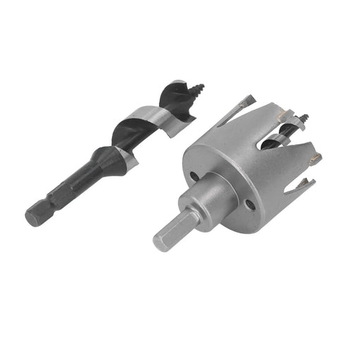 Heavy Duty Door Lock Installation Kit With 6 Blade Carbide Hole Saw For Wood And Metal Includes Auger Bit To Cut Precise Deadbolt Holes In Minutes No Splintering Or Slipping Guaranteed Pro Results. 54mm hole saw with auger bit