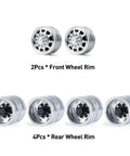 RC Car Repair Kit One Fourteenth Scale Aluminum Alloy Front And Rear Wheel Rim Hub 6x6 Set visible with 2 front, 4 rear rims