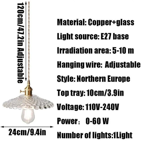 UIOLCFF Classic Creative Personality Nordic Minimalist Glass Shade Single-Head Hanging Light with adjustable copper wire.