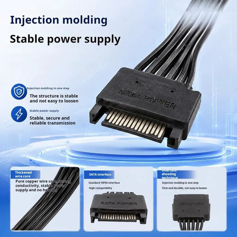 15 Pin Male To Dual Female Power Extension Cable Flat Short Design For Hard Drives Optical Drives Server Racks Plug And Play Smooth Swap To Up Your Rig with SATA connector.