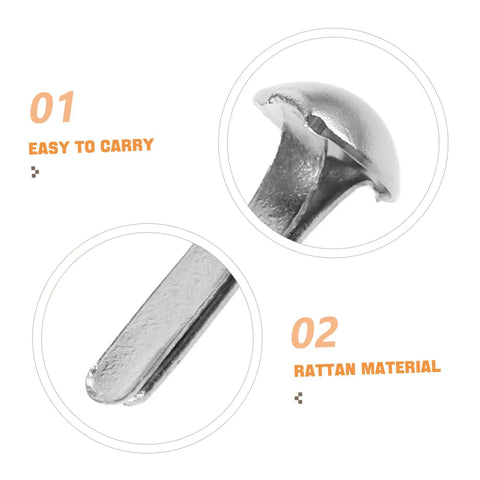 Close-up of mini iron brads for DIY projects, showing metal fasteners' smooth finish. Mini Iron Brads For DIY Projects 100 Pack Paper Craft Fasteners For Shadow Puppet Making Kit And Scrapbooking Embellishments Repairs Metal Fasteners For Craft Junkies.