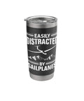 Glider Pilot Stainless Steel Insulated Tumbler For Sailplane Enthusiasts And Aviation Fans Dope Travel Cup with sailplane graphic.
