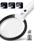 Handheld Illuminated Magnifier With 10x 25x 45x Zoom And 12 LED Lights Three Light Modes Large Five Point Two Inch Optical Lens