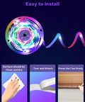 Dreamcolor RGBIC LED Strip Lights 33ft for Bedroom installation steps with cleaning, attaching, and pressing instructions.
