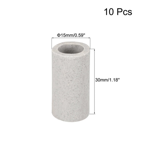 Ceramic tube insulation for electronics wiring, 10pcs, 15mm diameter, 30mm tall, single bore.