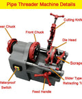 Heavy Duty Electric Pipe Threader Machine With 750W Motor For 1/2 To 2 Inch NPT Threading showing detailed parts labeled.