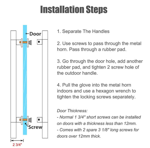 Installation steps for Matte Black Square Barn Door Handles Set For Double Sided Doors Pull Push Long French Door Hardware
