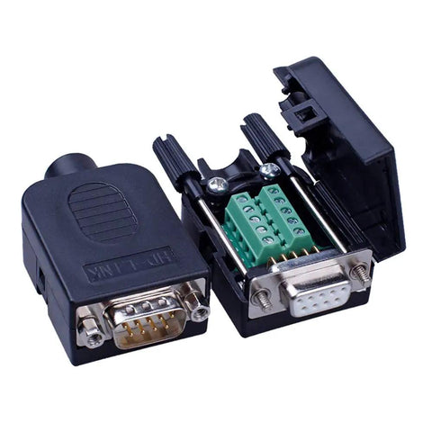 10 Pack DB9 Solderless RS232 Serial To 9 Pin Terminal Male Breakout Adapters Kit For Easy Wire Up Durable Copper Joints PP Housing No Welding Needed Ideal For DIY Electronics Projects And Robotics Tinkering, open DB9 connector view