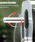 Close-up of flexible joystick and metal handle on Heavy Duty Retractable Garden Hose Reel With Attached Fifty Meter Hose.