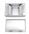 No Hassle Recessed Floor Electrical Outlet Kit Sporting Four Slick Power Sockets Forged From Heavy Duty Stainless Steel, open design.