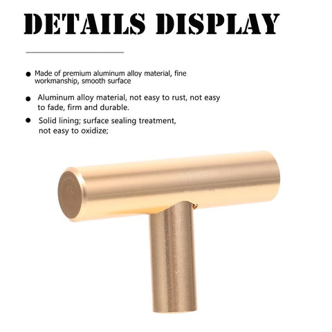 5 Pack Golden Cabinet Pull Handles Single Hole T Bar Style For Cabinets Wardrobe Doors Drawers Kitchen Cupboards Easy Install Hardware Modern Furniture Pulls With Dope Look And Durable Build, close-up of T bar style