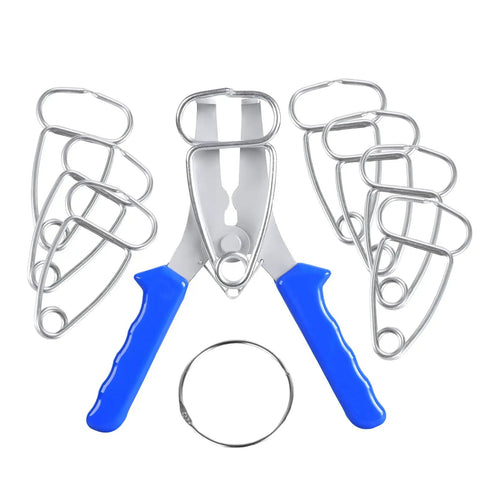 Must-Have Miter Spring Clamp Pliers With Stainless Corner Clips For Picture Frames And Woodworking. Ergonomic Grip Holds Joints Tight While Glue Sets. High Strength Tempered Steel Makes It A Total Game Changer For DIY Pros. blue-handled pliers with stainless clips