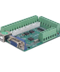 5 Axis CNC Control Board USB Motion Controller With Optical Isolation shown at an angle, featuring green interface sockets