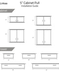 Installation guide for 5 Inch Gold Cabinet Pulls With Black Plating Solid Brass Drawer Handles For Kitchen Cupboard Bedroom And Bathroom 128mm Wide Durable Rust Resistant Hardware Upgrade Your Kitchen Style showing cabinet and drawer dimensions