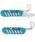 7-In-1 EDC Pocket Knife Multitool for Keychain Quick Fixes, Outdoor Gear, and Daily Tasks, Blue, with Mirror Blade and Screwdriver Bits shown open and closed