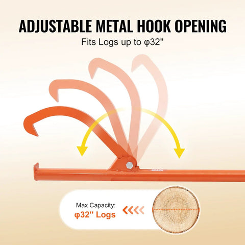 Adjustable steel hook of Heavy Duty Cant Hook Log Lifter With Adjustable Steel Hook And Rubber Grip For Easy Timber Handling.