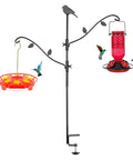 Rock Solid Heavy Duty Steel Bird Feeder Pole, 42 Inch Deck Stand With Multiple Hooks, Adjustable Detachable Mount In Black with hummingbird feeders