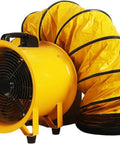 12 Inch High Velocity Blower Fan With 16 Ft Flexible Duct Hose, 2882 CFM Industrial Vent Exhaust, Portable Axial Ventilator