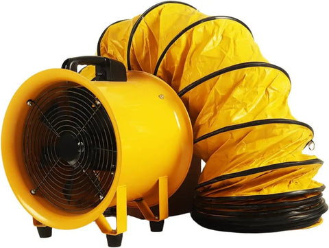 12 Inch High Velocity Blower Fan With 16 Ft Flexible Duct Hose, 2882 CFM Industrial Vent Exhaust, Portable Axial Ventilator