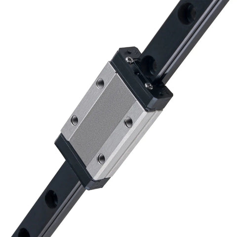 Heavy Duty 650mm Linear Rail Guide Set with Carriage Blocks for 3D Printers and CNC Machines, close-up view of black finish rail and carriage
