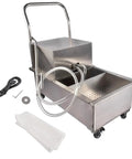 Rocking This Heavy Duty 370W Commercial Fryer Filter Machine With A Snazzy 55 Gallon Oil Filler Cart with stainless steel body and quick drain.