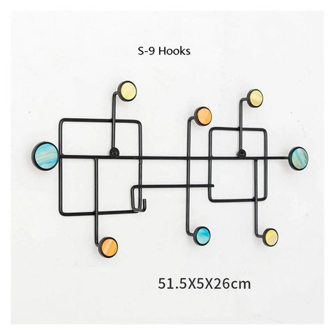 Heavy-Duty Wrought Iron Shell Wall Hooks, Double Robe And Coat Rack For Closets Bathrooms And Entryways, Game-Saving Space Organizer For Hats Jackets Bags And Towels With Slick Nordic Style, black with colorful round ends