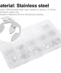 Stainless Steel Retainer Ring Set 1.5 To 15mm Must Have Clip Ring Assortment Kit For Fasteners Circlip Washers Durable Metal Retaining Clips Easy Install Versatile For Automotive And Home DIY Projects, stainless steel retainer ring in plastic case