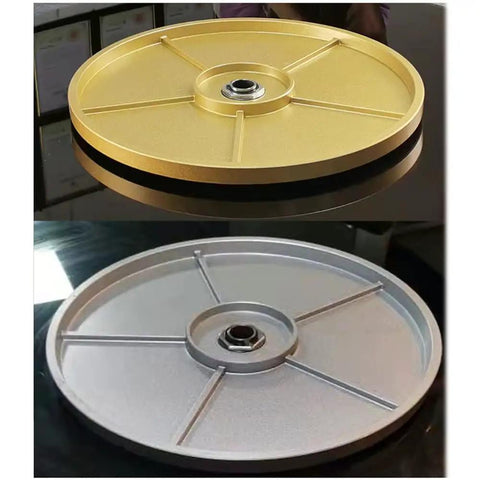 Gold and silver bases for Tempered Glass Round Dining Table Lazy Susan Turntable Serving Tray 100 cm Diameter Black.