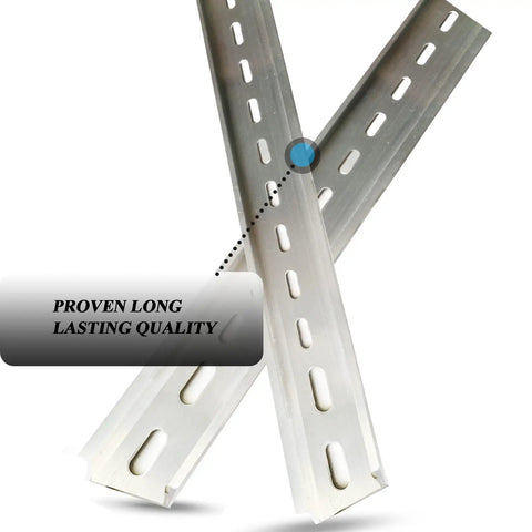 Two Piece Aluminum DIN Rail Slotted For Hardware Component Mounting RoHS Compliant 13 Inches Long 35mm Wide 7.5mm High DIY Friendly
