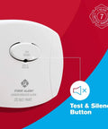 Carbon Monoxide Detector Plug In Alarm With Battery Backup CO606 White 1 Pack showing test and silence button