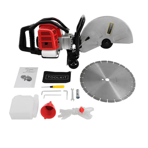 Badass Heavy Duty Concrete Cut Off Saw With Razor Blade And Rock Solid Steering Wheel Pro Masonry Workhorse For Wet Dry Brick Stone And Mortar Rough Jobs Around Town, includes tools and parts.
