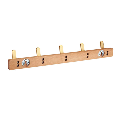 Badass Strength Solid Brass Wall Mount Coat Hook Heavy Duty Rack For Entryway Bathroom Hallway with wooden base and brass hooks.