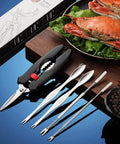 5 Piece Seafood Tools Set With Crab Crackers And Tools Includes 2 Crab Leg Forks 2 Crab Seafood Needles 1 Seafood Scissors And A Storage Bag