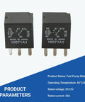 Pack Of Two Hefty Twelve Volt Five Pin Auto Fuel Pump Relays Straight Plug Setup shows details and pin configuration.