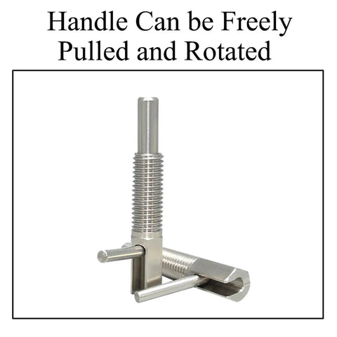 Slick L Shaped Hand Retractable Spring Plunger With Free Rotating Telescopic Handle For Quick Index Bolt Positioning and Lockout Setup Heavy Duty Carbon Steel Build No Hassle Operation M10 Thread Size showing spring plunger with rotating handle.