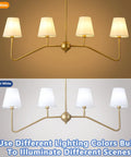 39 Inch Four Light Gold Island Pendant With White Fabric Shade Modern Dining Room Chandelier For Kitchen Island Foyer And Living Room E12 Bulb Base Gold Finish displaying warm and daylight settings