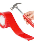 Top Notch Pipe Repair Tape That Seals Waterproof Leaks In A Flash with a red roll of tape and hammer for quick repairs.