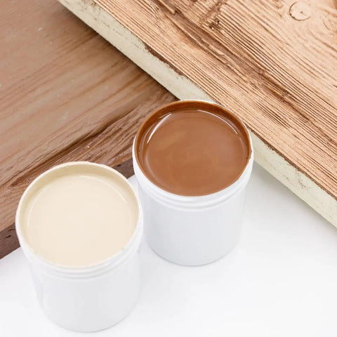 4 Oz Champagne Mist Touch Up Paint Kit For Faux Wood Beams And Trim Includes Custom Color Matching Tints in white and brown paint containers.