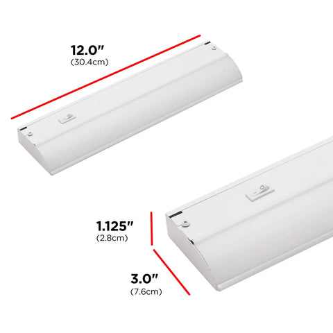 12 Inch Hardwired Under Cabinet Lights With On/Off Switch, 2700K Warm White LED Lighting, Durable Steel Build dimensions diagram