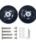 Quiet 3.15 Inch Luggage Wheel Replacement Kit With 80mm Inline Skate Style Wheels For Suitcase Upgrade parts, including screws and washers.