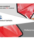 Heavy Duty Fire Extinguisher Cover With Window For 10 To 20 Lb Units Durable PVC Sleeve With Wear Resistant Build And Black Trim Easy Hook And Loop Closure For Quick Install Bright Red For Clear Visibility 17 In Wide By 25 In Long showing close-up of material