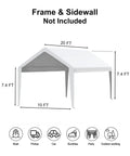 Replacement Top Cover For 10x20 Carport Canopy, Heavy Duty 180G PE Tarp, Waterproof And UV Protected, White With Ball Bungees