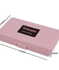 Closed pink tool kit case labeled 'Trimate' with dimensions 215mm x 114mm x 42mm, containing Pink Tool Set with 6 Inch Flathead Screwdriver 6 Inch Phillips Screwdriver 4 Ounce Hammer 5 Inch Tweezers 5 Inch Long Nose Pliers and 3 Foot Measuring Tape Great For Home Office Or Car.